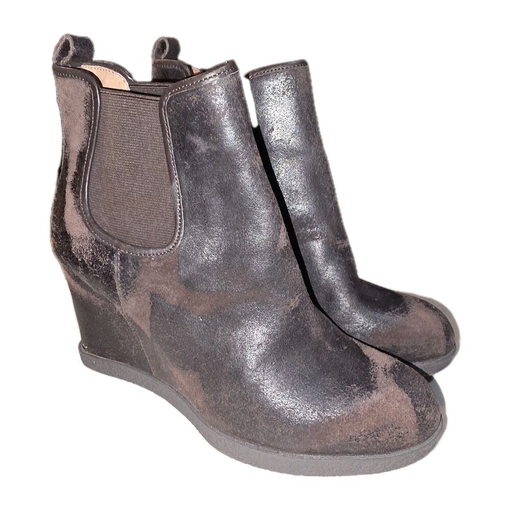DONALD PLINER DILLON Sz 7 Brown Wedge Distressed Burnished Leather Ankle Boots